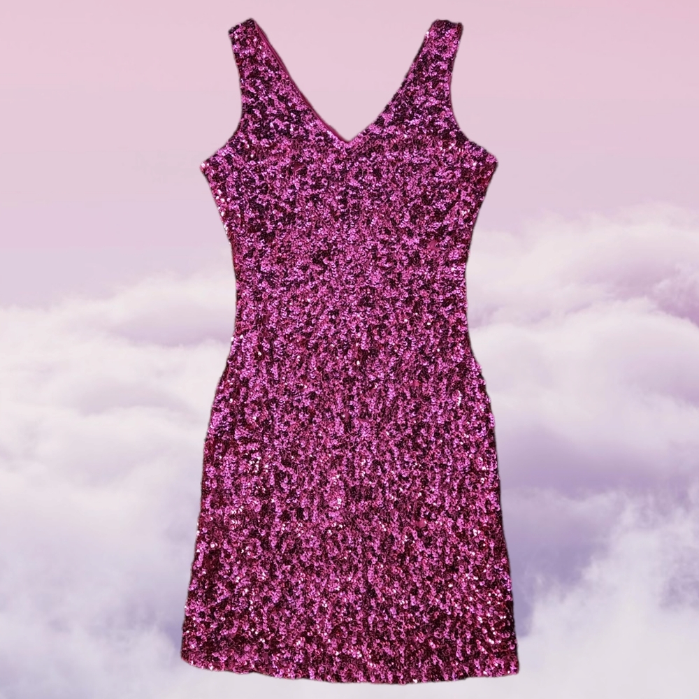 Hot pink sequin wiggle dress - Picture 1 of 6